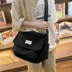 UAKISS - Fashion Flip Women Shoulder Bag School Bags For Girls Travel Crossbody Bag Female Waterproof Nylon Messenger Bag Leisure Bookbag Casual Portable Shoulder Bag For Study, Casual Shoulder Bag For Study, Black Satchel Shoulder Bag For Study, Functional Shoulder Bag For Students, Black Canvas Shoulder Bag For Students, Black Canvas Satchel Bag For School, Black Canvas Bags For Students, Black Large Capacity Canvas Bag For Students, Black Canvas Student Bags