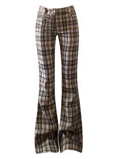 Color: Brown, Size: S Aesthetic Plaid, Y2k Outfits Summer, Women Korean Fashion, 2000s Aesthetic, Japanese Streetwear, Long Trousers, Y2k Outfits, Flare Trousers, Slim Pants