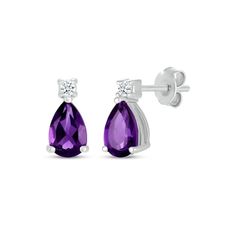 Petite and to the point, these amethyst earrings are a look she'll love. Crafted in sterling silver Each earring showcases a single pear-shaped amethyst drop Above, a single round-cut white lab-created sapphire lends a touch of sparkle Earrings secure with friction backs Classic Purple Drop Earrings, Classic Teardrop Purple Earrings, Classic Purple Gemstone Earrings, Fine Jewelry Amethyst Earrings With Prong Setting, Purple Sterling Silver Earrings For Formal Occasions, White Gold Amethyst Earrings Fine Jewelry, Purple Amethyst Earrings With Prong Setting, Classic Sterling Silver Purple Earrings, Purple Teardrop Fine Jewelry Earrings