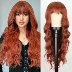 PRICES MAY VARY. 【High-Quality Material】This long auburn wig with bangs is made of the high-quality synthetic heat-resistant fibers, soft and smooth. The skin-friendly feature makes you feel very comfortable wearing it. The simulated scalp wig is vivid, making the hair crack more realistic and natural.The hairline is made hand-tied, which makes the hair look more real. Easy to comb and not easily tangle and hair loss. 【Unique Style & Benefits】The magic of this copper red curly wigs is that barbi Auburn Wigs, Red Curly Wig, Short Afro Wigs, Auburn Wig, Short Afro, Wavy Wigs, Black Curly, Afro Wigs, Wavy Wig