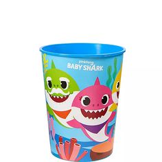 a baby shark cup is shown on a white background