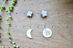 Concrete Star Mother Of Pearl Moon Earrings by BlessingCornerAB on Etsy White Moth, Earring Studs, Copper Chain, Star Studs, Moon Earrings