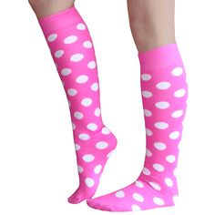 Polka Dot Knee Highs in Neon Pink Outfits With Mini Skirts, Knee High Socks Outfit, Candy Kingdom, Pink Knee High Socks, Doc Martens Outfit, Polka Dot Socks, Argyle Socks, Sock Outfits, Knee Highs