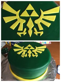 a cake that has been decorated to look like the legend of zeldan symbol