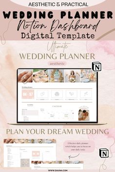 the wedding planner website is displayed on a computer screen with text overlaying it