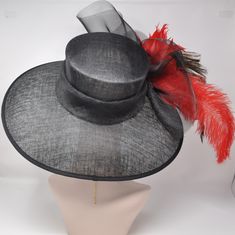 "Description: 100% Sinamay, light and comfortable *Wide brim measure Appr: 6.5\" brim *The crown is decorated with feather flowers, peacock feathers and crin ribbon bow *Head girth is 22\"-23.5\",adjustable string inside can give you the best fit. *Great for Kentucky Derby, Church, Wedding, Tea Party or other special event Many color decorations are AVA, just like: hot pink, light blue, royal blue, black, burgundy, yellow, white, dusty pink, taupe." Fitted Feather Hat For Royal Ascot, Fitted High Crown Fedora For Kentucky Derby, Brimmed Party Hats With Feather Trim, Feathered Church Hats, Feathered Hats For Church, Fitted Top Hat With Feather Trim For Kentucky Derby, Fitted Hats With Feather Trim For Races, Fitted Church Hat With Feathers, Fitted Evening Hats With Feathers