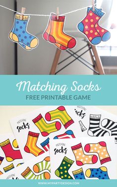 matching socks printable game for kids to play on the clothes line with their feet