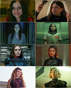 many different pictures of the same woman in various costumes and hair styles, all with different facial expressions