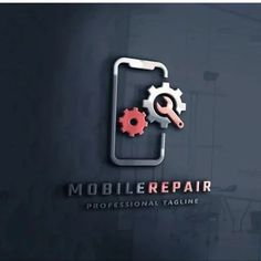 the logo for mobile repair is shown with gears and wrenches on it's side