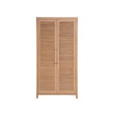 a wooden cabinet with shutters on the front and side doors open, against a white background