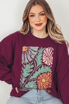 Distressed Boho flower Graphic Fleece Sweatshirts.Unisex Crew Neck Long Sleeve Sweaters Knits.Crafted from premium materials, tailored to your lifestyle, ensuring a comfortable fit for any occasion.Family Group Uniforms Birthday Party Gift Concert Festival Events.High Quality Direct To Film Printed Graphic Design.50%COTTON,50%POLYESTERNICARAGUAMade In: Nicaragua Floral Print Long Sleeve Sweatshirt For Fall, Oversized Floral Print Sweatshirt For Fall, Long Sleeve Sweaters, Wrap Shoes, Purple L, Concert Festival, Pullover Cardigan, Film Prints, Flower Graphic