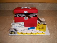 a cake made to look like a tool box