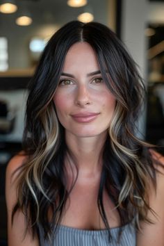 Dark Hair With Peekaboo Highlights, Mama Haircut, Peekaboo Highlights For Dark Hair, Peekaboo Balayage, Balayage Black, Girl Hair Styles, Soft Highlights, Dark Ombre Hair, Color Block Hair