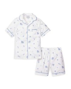 Petite Plume Unisex Suffolk Seashells Classic Pajama Shorts Set - Baby, Little Kid, Big Kid Cotton Short Set For Bedtime In Spring, White Summer Sleepover Set, White Sleepwear Sets, Short, White Short Sleepwear Sets, White Cotton Short Set For Vacation, Summer Cotton Sleepwear For Babies, White Summer Bedtime Short Set, White Summer Short Set For Bedtime, White Cotton Sleep Short Set