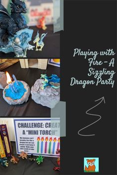 a collage of photos with the words playing with fire - a - sizzling dragon party