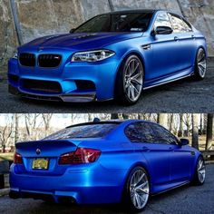 two pictures of the same blue bmw car