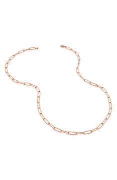 A wear-forever necklace is shaped from long oval links that are given a matte finish and tiny facets for subtle twinkle in the light. 18" length; 1/8" width Lobster clasp closure Sterling silver or sterling silver with 18k-gold plate Imported As of 2021, Monica Vinader will only use 100% recycled gold vermeil and sterling silver in its jewelry Exclusive US retailer Rose Gold Chain Necklace With Rectangular Links, Everyday Rose Gold Oval Link Chain Necklace, Rose Gold Oval Link Chain Necklace, Rose Gold Cable Chain Necklace With Rectangular Links, Rose Gold Necklaces With Cable Chain And Rectangular Links, Formal Oval Pendant Necklace With Paperclip Chain, Modern Rose Gold Oval Link Chain Necklace, Forever Necklace, Small Bracelets