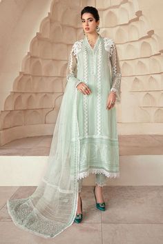 Pakistani Green Pure Silk Salwar Kameez Ladies Party Dress Ice Forest, Net Shirt, Luxury Pret, Designer Outfit, Printed Dupatta, Party Dresses Online, Blush Dresses, Modest Clothing, Pakistani Designers