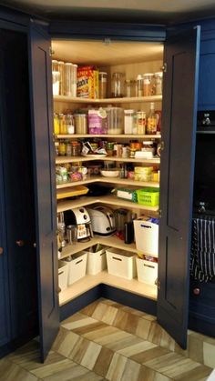 an open pantry filled with lots of food