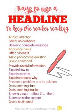 a red pen with the words, ways to use a headline to keep the reader reading