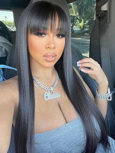 Hair Name: Bangs Wig Hair Style: Straight Wigs With Bangs Hair Length: 8-30 inch Wig Weight: 200-320g/Wig (Depending on Lengths and Density) Color: Natural Black #1B Density: 180% Cap Size: Medium, about 22.5inches Quality: 100% Virgin Human Hair Last for One More Year Hairline Bangs Shipment: DHL, FedEx, or UPS 5-7 business days. Straight Hair With Bangs Black Women, Straight Wig With Bangs, Hair Machine, Full Bangs, Bangs Wig, Straight Wigs, Virgin Hair Wigs, Blue Wig, Wig Hat