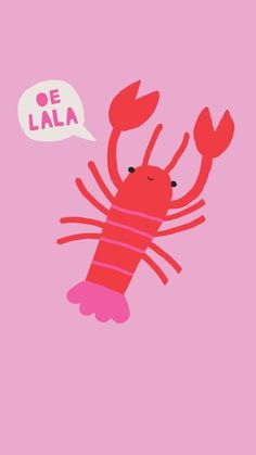 a pink wallpaper with a cartoon lobster on it