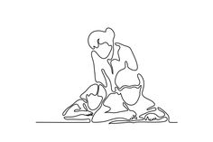 one continuous line drawing of a father and his son reading a book together on the floor