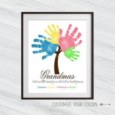 a handprinted tree with the words grandma's and child's hands