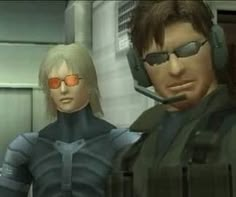 two people wearing futuristic gadgets in a sci - fi environment, one with glasses and the other with headphones on