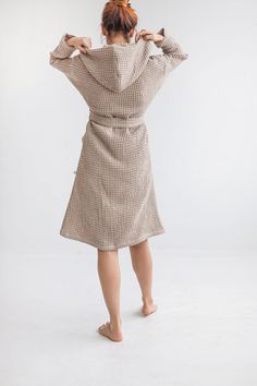 "Hooded long organic linen & cotton waffle robe for women and men. So cozy and soft, absorbent water Turkish robe. A handmade plus size bathrobe has pockets, waist tie and a hood, which is very convenient. A spa robe is made from a linen-cotton blend that comes in a puffy waffle weave. DETAILS: ♥ Turkish style robe ♥ Two side pockets, waist tie, hooded ♥ Water absorbent ♥ Breathable and natural organic linen and cotton fabric blend ♥ Perfect for everyday use! ♥ Custom length or custom measur Long Sleeve Cotton Robe For Wellness, Mens Bathrobe, Linen Bathrobe, Robe For Women, Robe Women, Linen Robe, Bathrobe Men, Turkish Style, Turkish Fashion