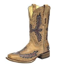 Corral Men's Tan With Brown Inlay Square Toe Cowboy Boots A3099 Square Toe Cowboy Boots, Corral Boots, One At A Time, Boot Companies, Leather Work, Men's Boots, Western Boots, Leather Working, Boots Men