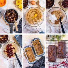 six pictures showing different stages of making baked goods