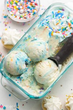 ice cream with sprinkles in a glass container