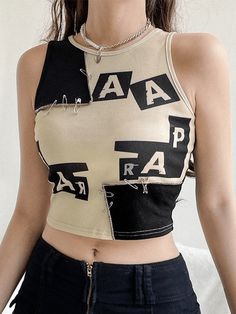 Vintage Contrast Patchwork Cropped Tank Top - AnotherChill Preppy Aesthetic Outfits, Grunge Chic, Y2k Aesthetic Outfits, Cute Crop Tops, Mode Inspo, Blouse Vintage, Aesthetic Outfits, Aesthetic Clothes, Pretty Outfits