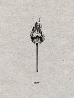 a black and white drawing of a burning match