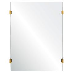 a square mirror with gold trim around the edges