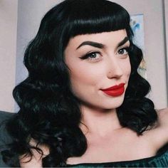 Bryona Ashly, Bettie Bangs, Betty Bangs, Short Black Wigs, Vintage Waves, Rockabilly Hair, Short Bangs, Halloween Wigs, Short Curly Wigs