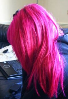 Pink Hair In Ponytail, Pink Hair Grunge, Fuschia Hair, Bright Pink Hair, Pink And Black Hair, Magenta Hair, Pink Hair Dye, Hot Pink Hair