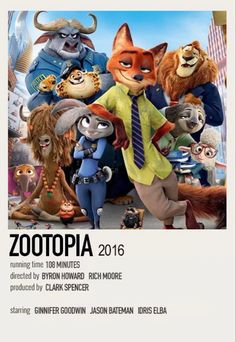 the movie poster for zootopia features characters from various countries and their respective movies