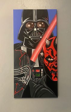 a painting of darth vader and yoda