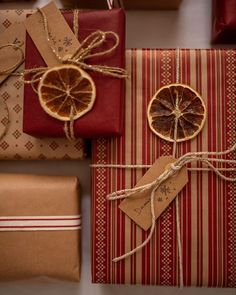 presents wrapped in brown paper and tied with twine