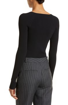 Soft ribbing shapes this day-to-night top knit with a dipped sweetheart neck. 19 1/2" length (size Medium) Sweetheart neck Long sleeves 80% rayon, 20% nylon Dry clean or hand wash, dry flat Imported Black Ribbed Tops, Fitted Fine Knit Turtleneck Top, Elegant Ribbed Knit Top For Night Out, Chic Fitted Sweater With Ribbed Neckline, Elegant Fitted Turtleneck Knit Top, Fitted Ribbed Winter Top, Fitted Black Top With Ribbing, Fitted Ribbed Top For Winter, Elegant Fitted Knit Top With Ribbed Neckline