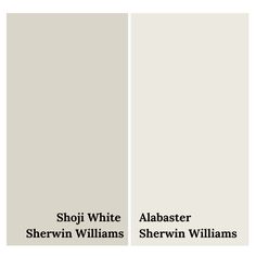 comparing alabaster to shoji white, both by sherwin williams Shoji White Sherwin Williams, Greige Paint Color, White Sherwin Williams, Coordinating Paint Colors, Off White Paint Colors, Warm Paint Colors, Historic Colours, New Build Ideas, Shoji White