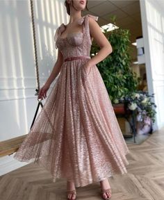 Prom Dress Tea Length, Dress Tea Length, Tea Length Prom Dress, Glitter Prom Dress, Sparkle Prom Dress, Sparkly Prom Dress, Homecoming Party, Prom Dresses With Pockets, Simple Prom Dress