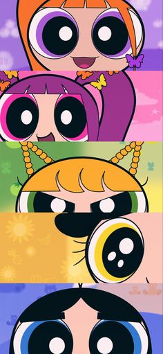 the powerpuff girls cartoon characters in different colors and sizes, each with their own face