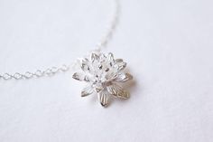 Sterling Silver Water Lily Necklace  | by storygirlcreations on Etsy Elegant Lotus Flower Jewelry Gift, Sterling Silver Lotus Flower Jewelry For Gifts, Sterling Silver Lotus Flower Jewelry In Silver, Sterling Silver Jewelry With Lotus Flower Shape, Cardboard Jewelry, Lily Necklace, Lotus Earrings, Terrarium Necklace, Lotus Pendant