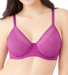 Lightweight everyday bra with shaped cups for a comfortable fit with stretch to perfectly conform to each breast shape. Lifts the bust up to one inch! Made of nylon and spandex. Stretchy molded underwire cup is unlined (unpadded), with just enough give so that each breast gets a nearly customized fit and the right amount of support. Jacquard-knit lattice pattern has alternating sheer and opaque areas. Sheer border at neckline has bonded elastic to keep fit secure. Center - tall, wide, arched cen Full Cup Nylon Bra With Medium Bust Support, Seamless Underwire Nylon Bra, Nylon Full Cup Bra With Removable Pads, Underwire Bra With Removable Pads In Nylon, Underwire Nylon Bra With Removable Pads, Solid Color Underwire Bra With Padded Cups, Solid Underwire Bra With Padded Cups, Nylon Underwire Bra With Removable Pads, Nylon Full Coverage Bra With Medium Bust Support