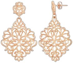 Elegant Rose Gold Jewelry With Intricate Design, Ornate Rose Gold Filigree Jewelry, Elegant Rose Gold Filigree Earrings, Formal Rose Gold Chandelier Earrings For Pierced Ears, Rose Gold Filigree Dangle Jewelry, Elegant Earrings With Intricate Design, Rose Gold Filigree Drop Earrings, Floral Filigree, Decorative Design