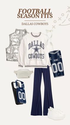 Prepare for game day with our Dallas Cowboys NFL game day outfit ideas! From iconic jerseys to stylish hoodies and trendy accessories, we have everything you need to showcase your Cowboys pride. Customize your outfit with your name and favorite player’s number for a personal touch. Whether you’re at AT&T Stadium or enjoying the game at home, you’ll be ready to support the Cowboys in style this NFL season! Nfl Game Day Outfit, Cowboy Names, Day Outfit Ideas, Cowboys Nfl, Football Game Outfit, Game Day Outfit, Stylish Hoodies, Nfl Games, Nfl Season