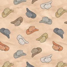 Cowboy Hats Cotton Fabric, 3586-32 from Western Baby Boho Collection by Erica Billups for Blank Quilting Fabrics This cool print features a toss of lots of different cowboy Hats, all done in varying shades! This would be great for a Cowboy Nursery or Western Themed Baby shower! This pattern has a 4.8 inch repeat. The collection:  Giddy up cowboys and cowgirls and take a gander at the Western Boho Baby collection. Put on your best cowboy boots and hat before saddling up. Make sure your horseshoes are all settled in before your horse takes you on a stroll. Bring out the lasso to capture an escaping cow and bring it back to the herd. It is time to dig in your spurs and get quilting with this group! Cuts will be continuous if multiples are ordered. Machine wash in cold water with like colors a Best Cowboy Boots, Cowboy Nursery, Western Quilts, Western Baby, Western Babies, Chapeau Cowboy, Western Boho, Cowboy And Cowgirl, Boho Baby